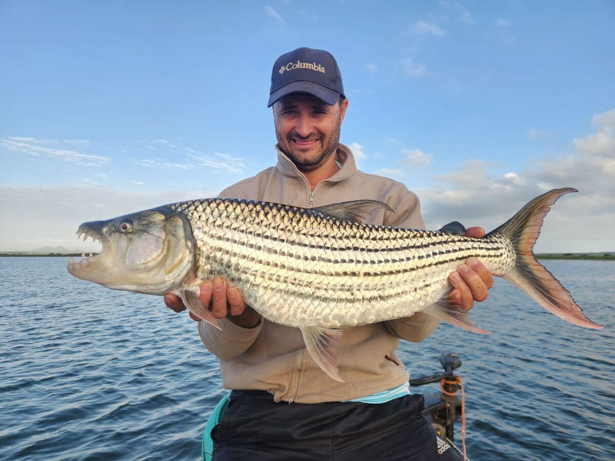 Angler holding a striped tigerfish